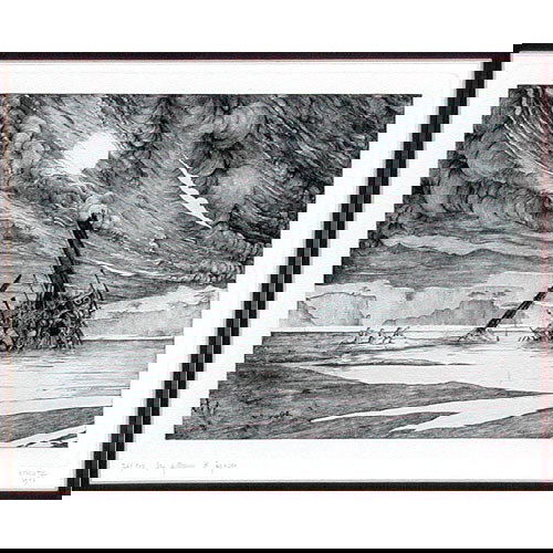 Philippe Mohlitz Engraving.: ENGRAVING. Philippe Mohlitz engraving "Les filleurs d' Epaves", signed and dated lower right, titled. 8" x 9 1/4" viewed. Very good original condition.