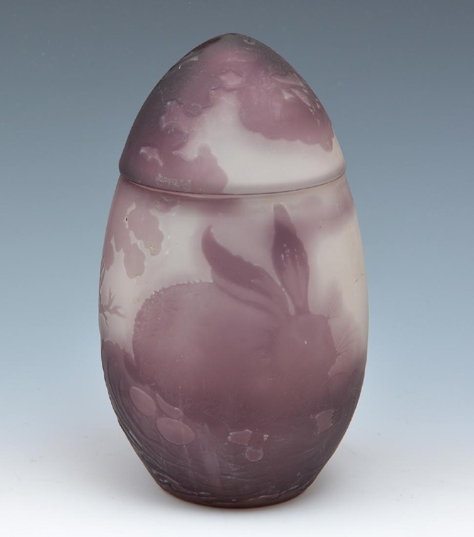 Galle lavender cameo glass egg-form jar with rabbit (1 of 5)