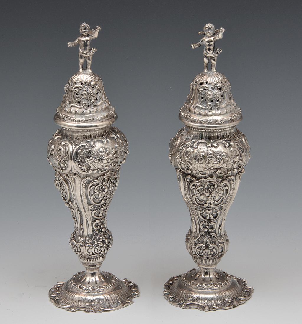Pair of cast German 800 silver repousse salt & peppers (1 of 3)