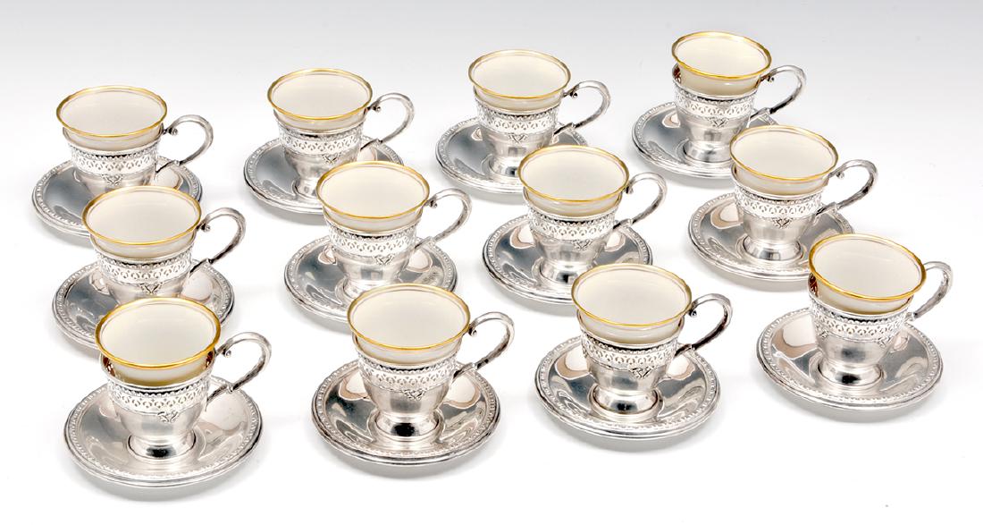 12 Matthews sterling silver demitasse cups & saucers (1 of 1)