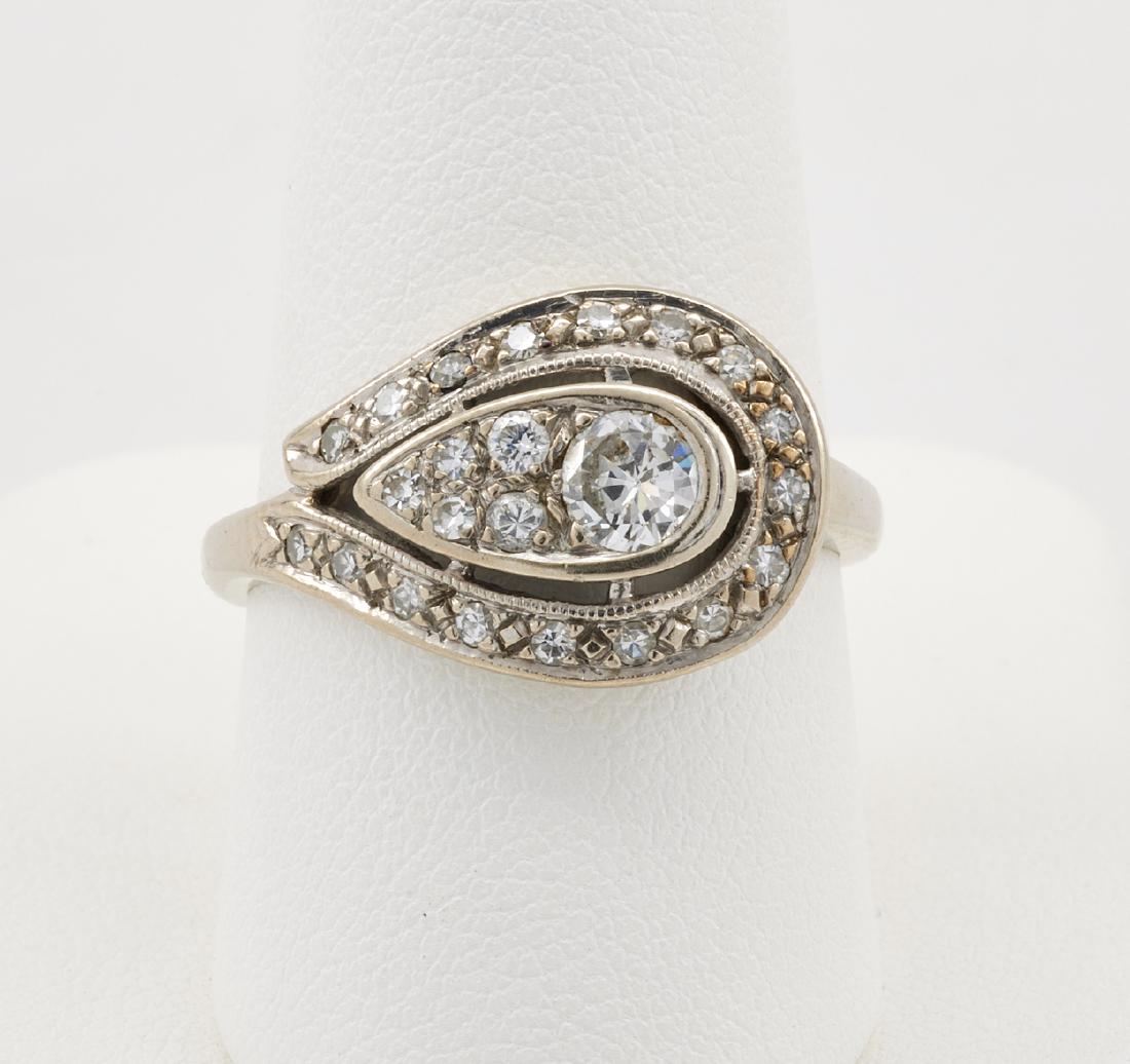 14k White gold & diamond paisley shaped ring (1 of 4)