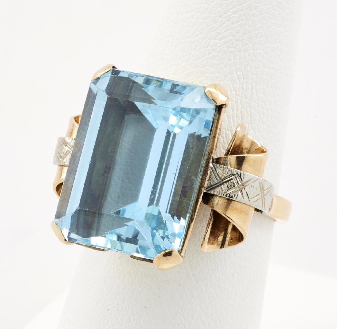 18k Yellow & white gold emerald-cut aquamarine ring (1 of 4)