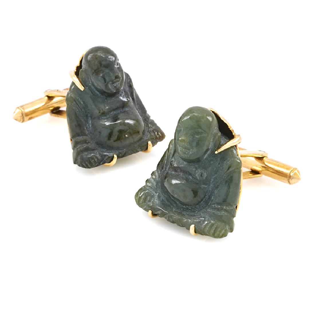 14k Yellow gold & jade buddha cufflinks (1 of 1)