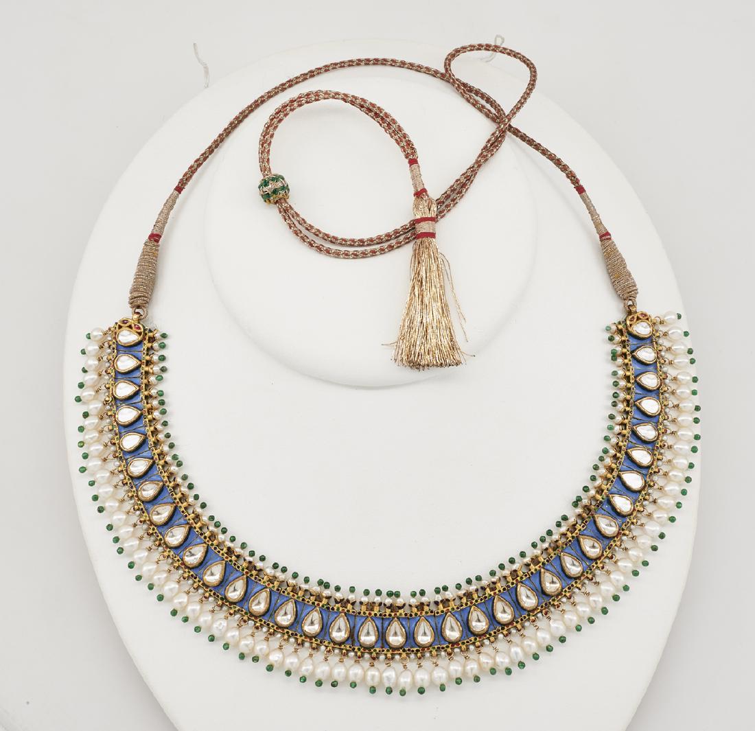 Indian Mughal style necklace, enameled 22k gold (1 of 2)