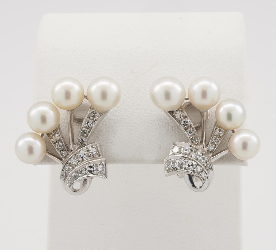 Platinum, diamond & pearl earrings (1 of 1)