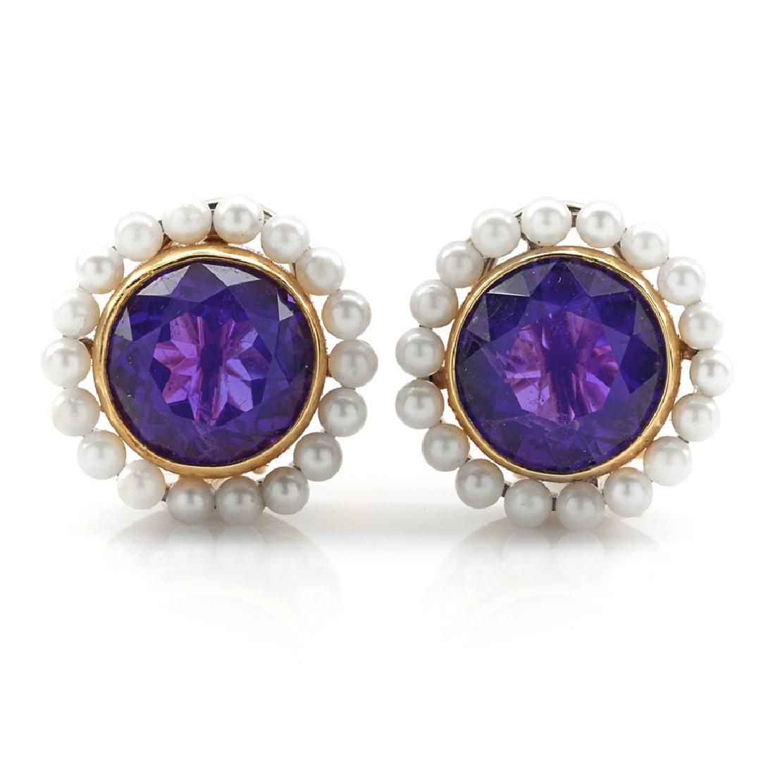 14k Yellow gold amethyst & pearl ballerina earrings (1 of 1)