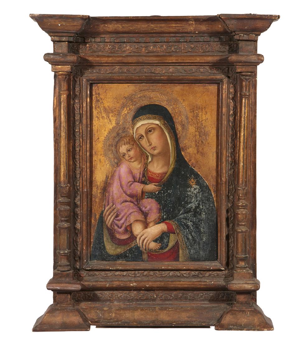 Madonna and Child in early 18th c. frame, oil/masonite (1 of 2)