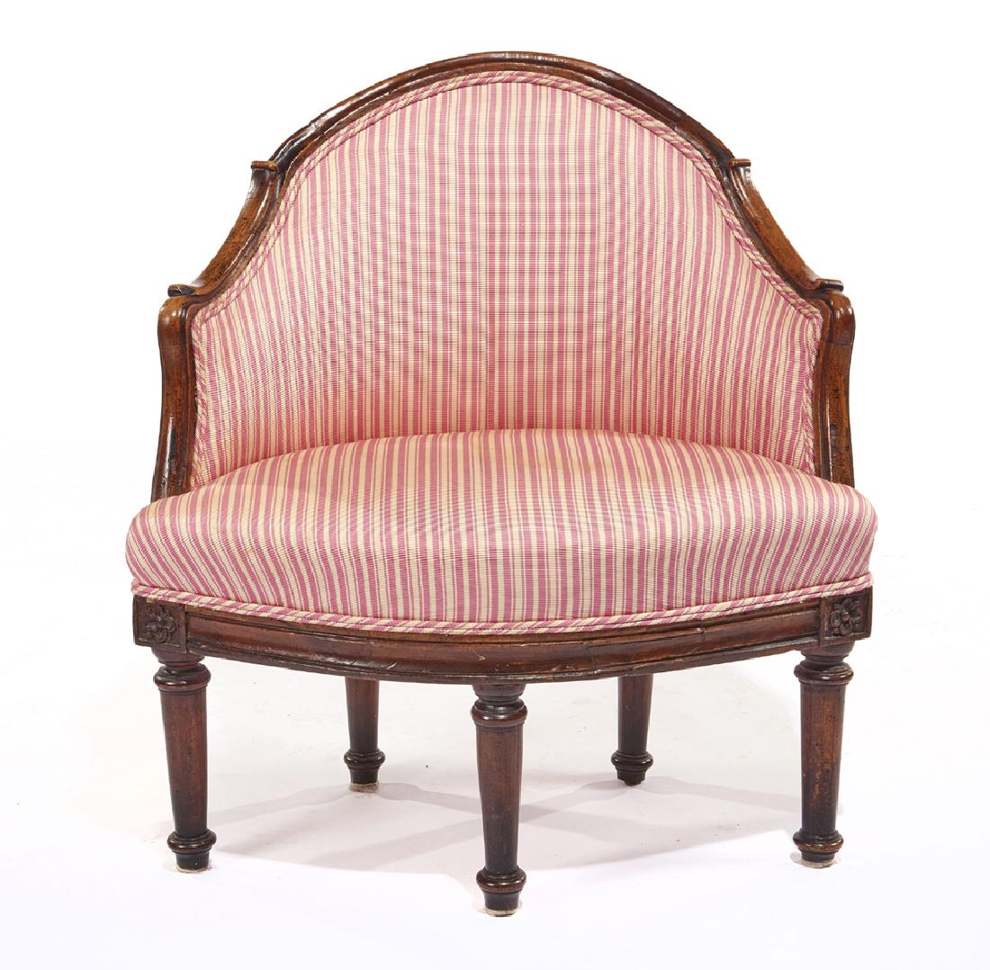 Neoclassical style mahogany corner chair: Neoclassical style mahogany corner chair. Measures appx 31" t x 30" w x 21" d.