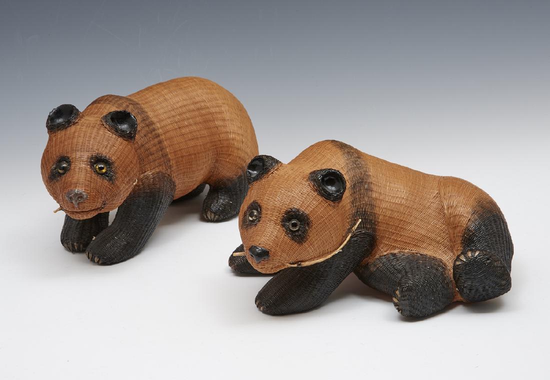 Pair of Chinese woven straw panda bears w glass eyes (1 of 2)
