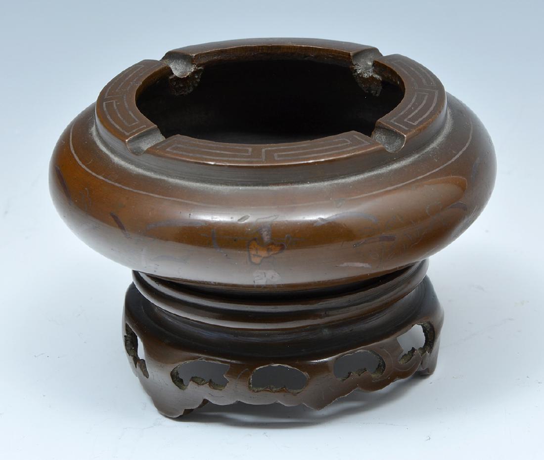 Chinese bronze ashtray and stand with inlay (1 of 2)