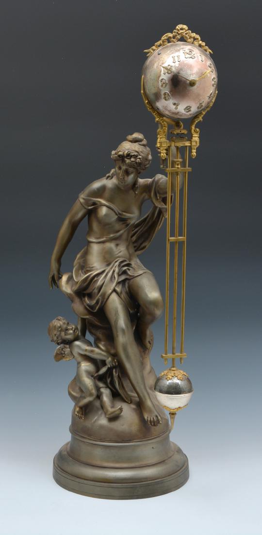Victorian Ansonia swinger clock, seated lady with cupid (1 of 6)