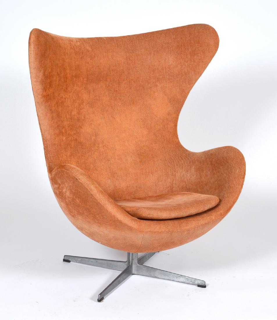 Arne Jacobsen for Fritz Hansen Egg Chair: Arne Jacobsen for Fritz Hansen Egg Chair. Reupholstered. Marked at base. Measures appx 42" t x 36" w x 28" d.