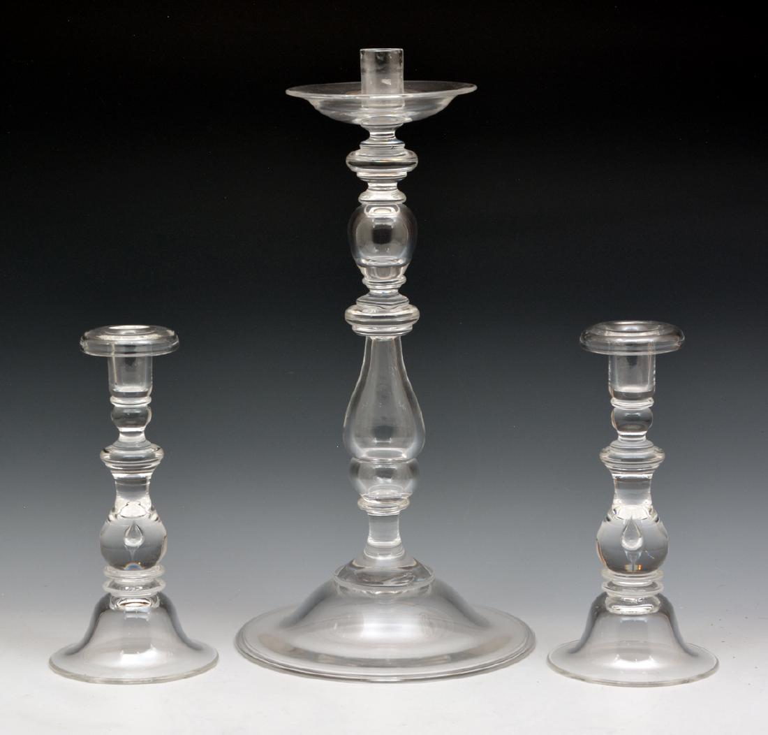 Grouping of 3 Steuben art glass crystal candlesticks (1 of 1)