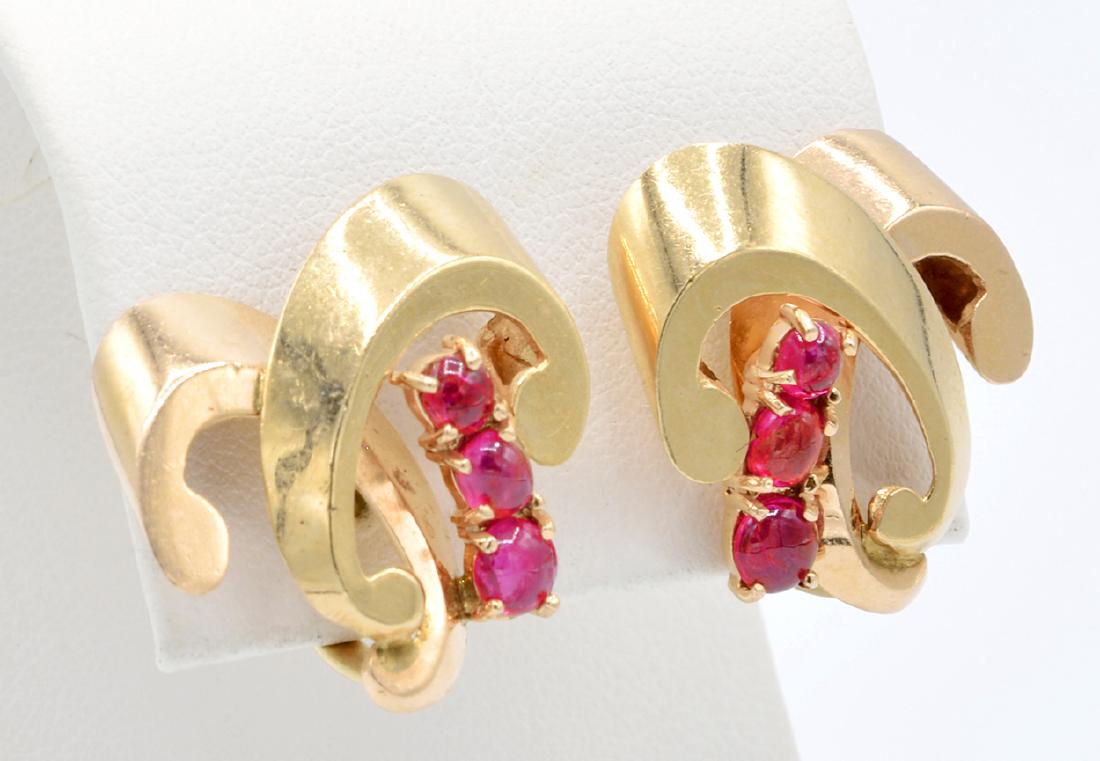 14k Rose gold, ruby Retro style earrings (1 of 2)