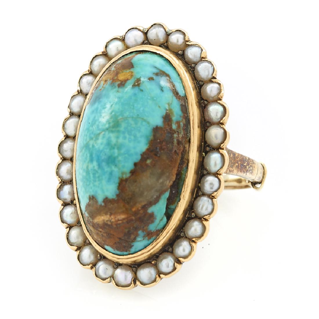 14k Yellow gold, turquoise and pearl ring (1 of 1)