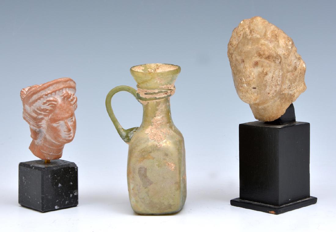 Grouping of 3 Roman antiquities, bust and glass (1 of 2)