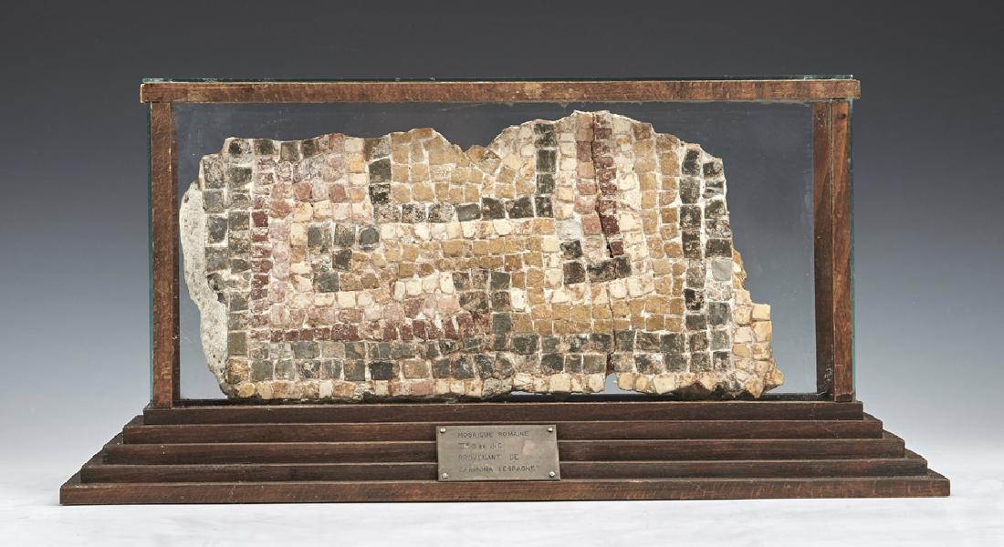 Roman mosaic fragment, c 200 CE in case (1 of 3)