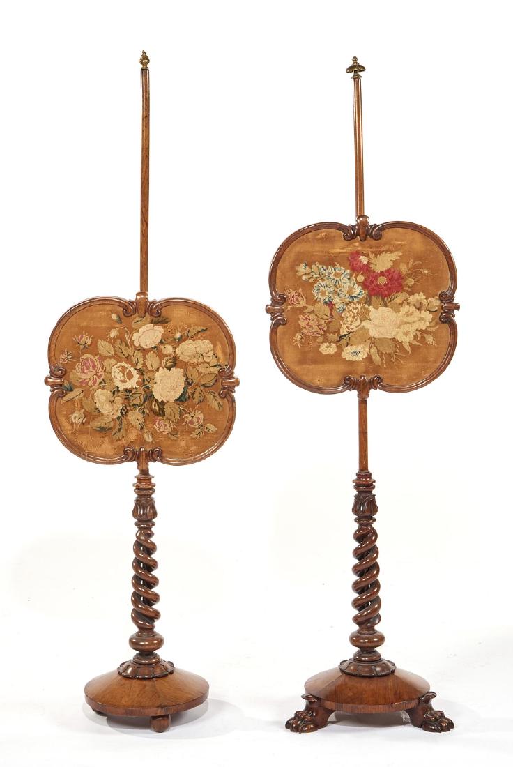 English floral embroidered mahogany fire screens (1 of 1)