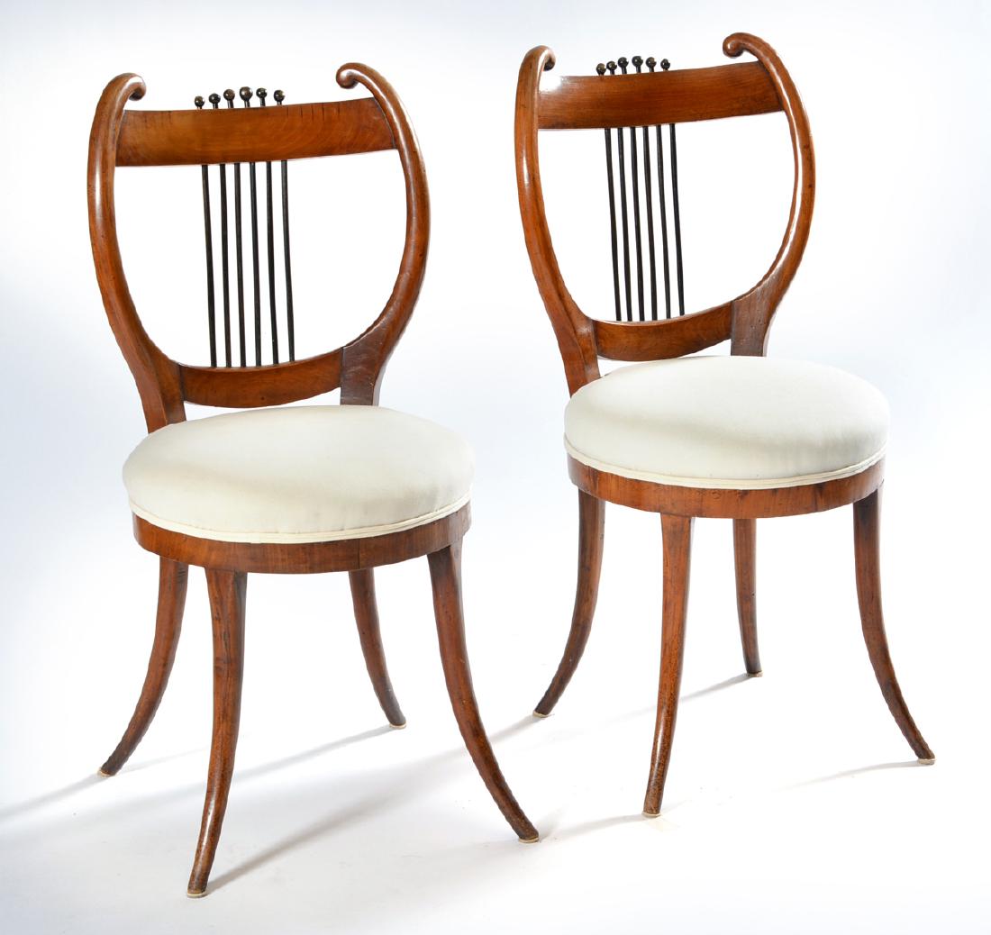 Pair of 19th C Biedermeier Lyre-Backed Chairs (1 of 2)