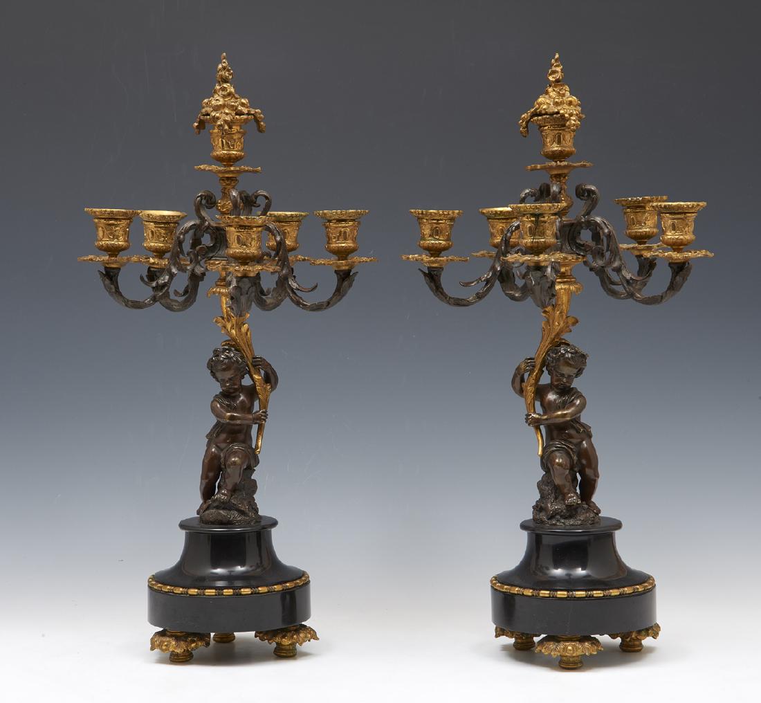 Pair of bronze multi-patinated 6 lite candelabra (1 of 2)