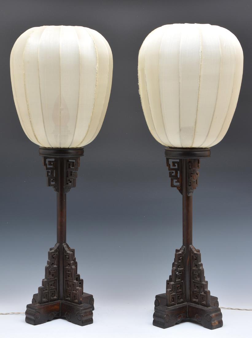Two Japanese wood carved table lamps
