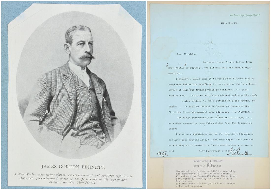 James Gordon Bennett Jr. Typed letter with signature (1 of 5)