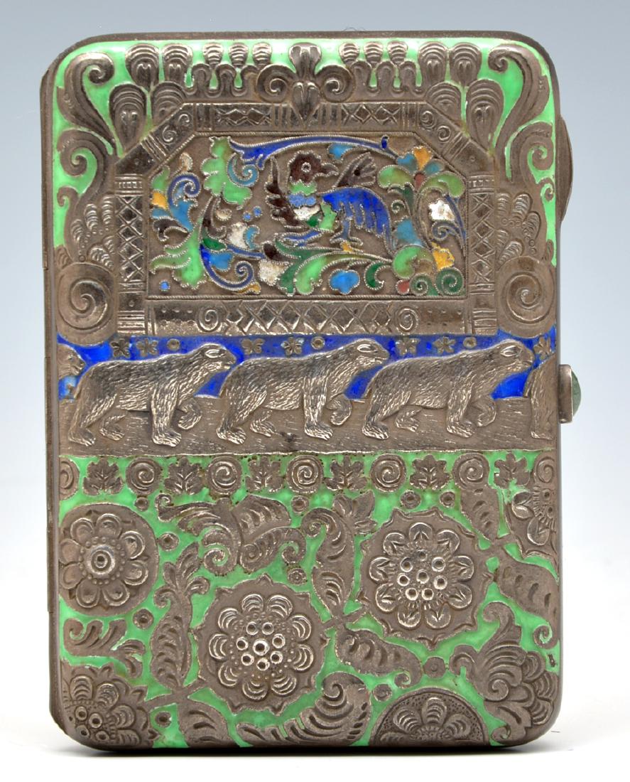 Russian Silver & Enamel Cigarette Case, polar bears (1 of 4)