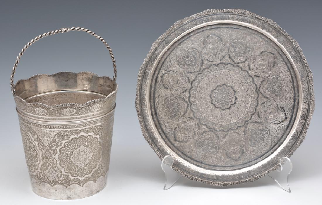Persian Silver Tray & Ice Bucket. 55.69 ozt (1 of 3)