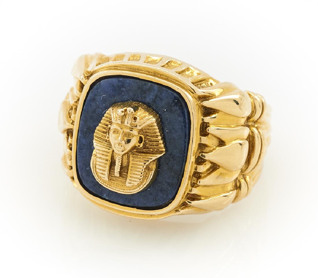 14k gold & lapis ring with egyptian sphinx head (1 of 1)