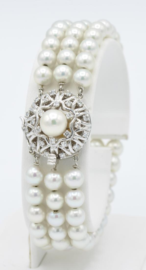 14k White gold pearl and diamond bracelet (1 of 1)