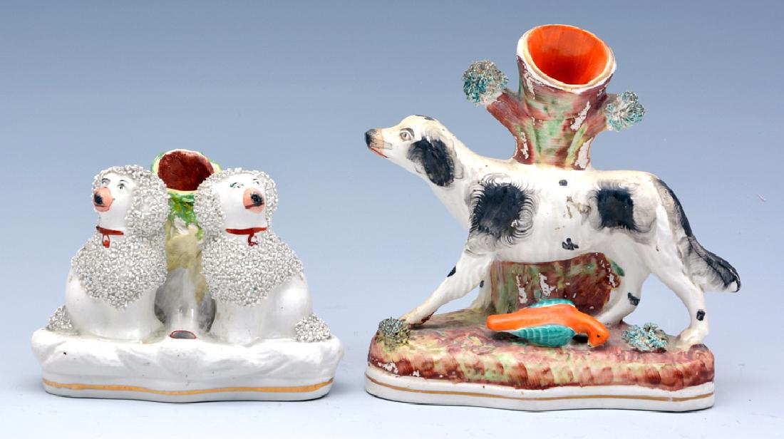 Staffordshire Spaniel & Poodle Vases, 5 1/2" & 3 1/2" (1 of 3)
