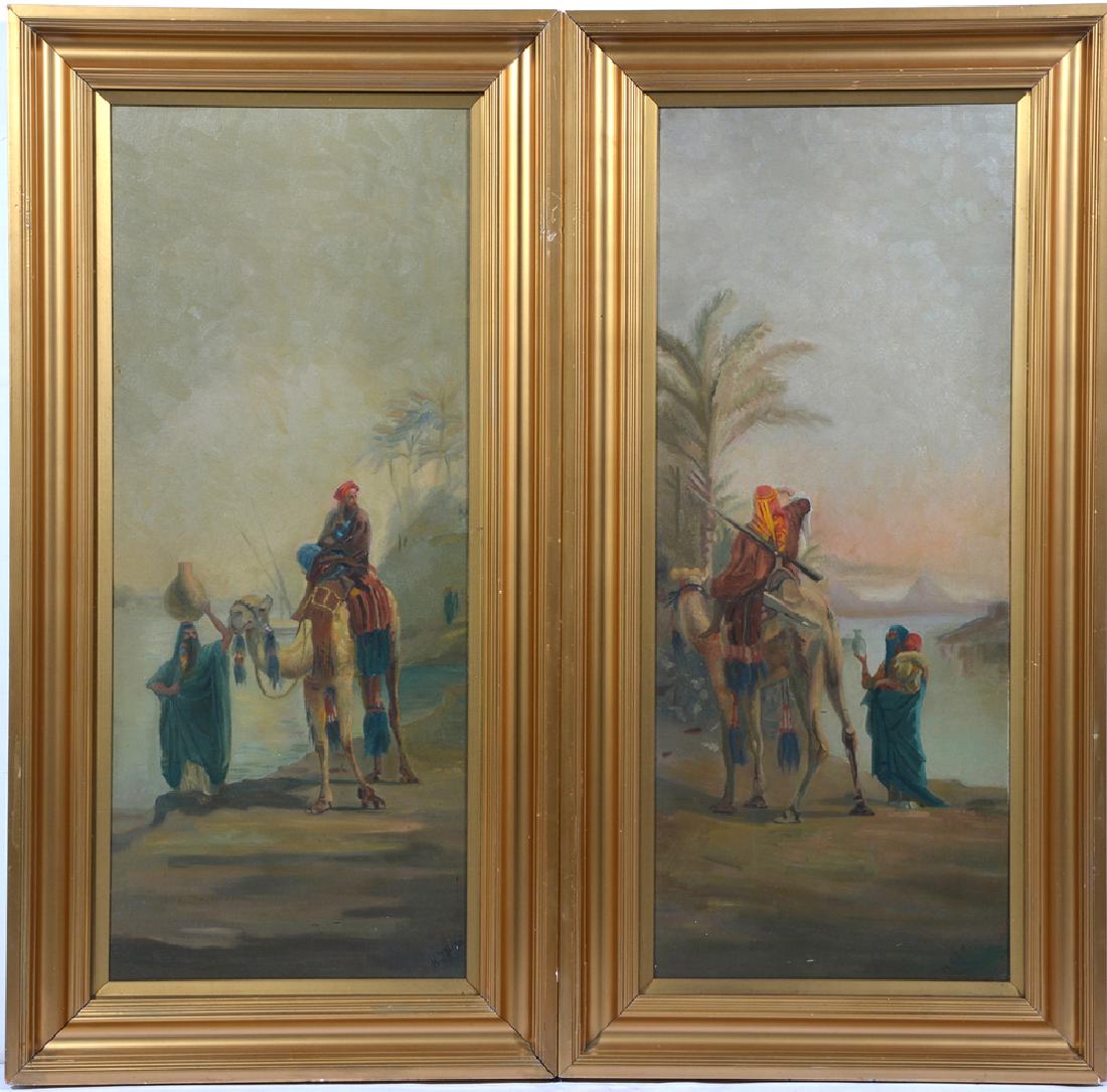 Pair Orientalist Paintings, Arab Scenes, H.T.F.P., o/c (1 of 7)