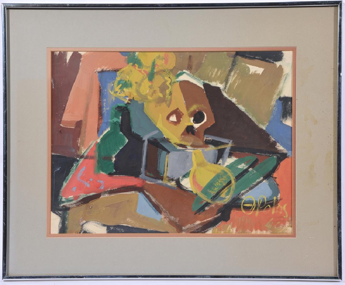 Theodore C. Polos (Calif.), Skull, mixed media, Modern: Theodore C. Polos (Calif. 1901-1976), Skull, gouache, signed lower right, 13" x 17"; frame: 20" x 24". Very good condition.