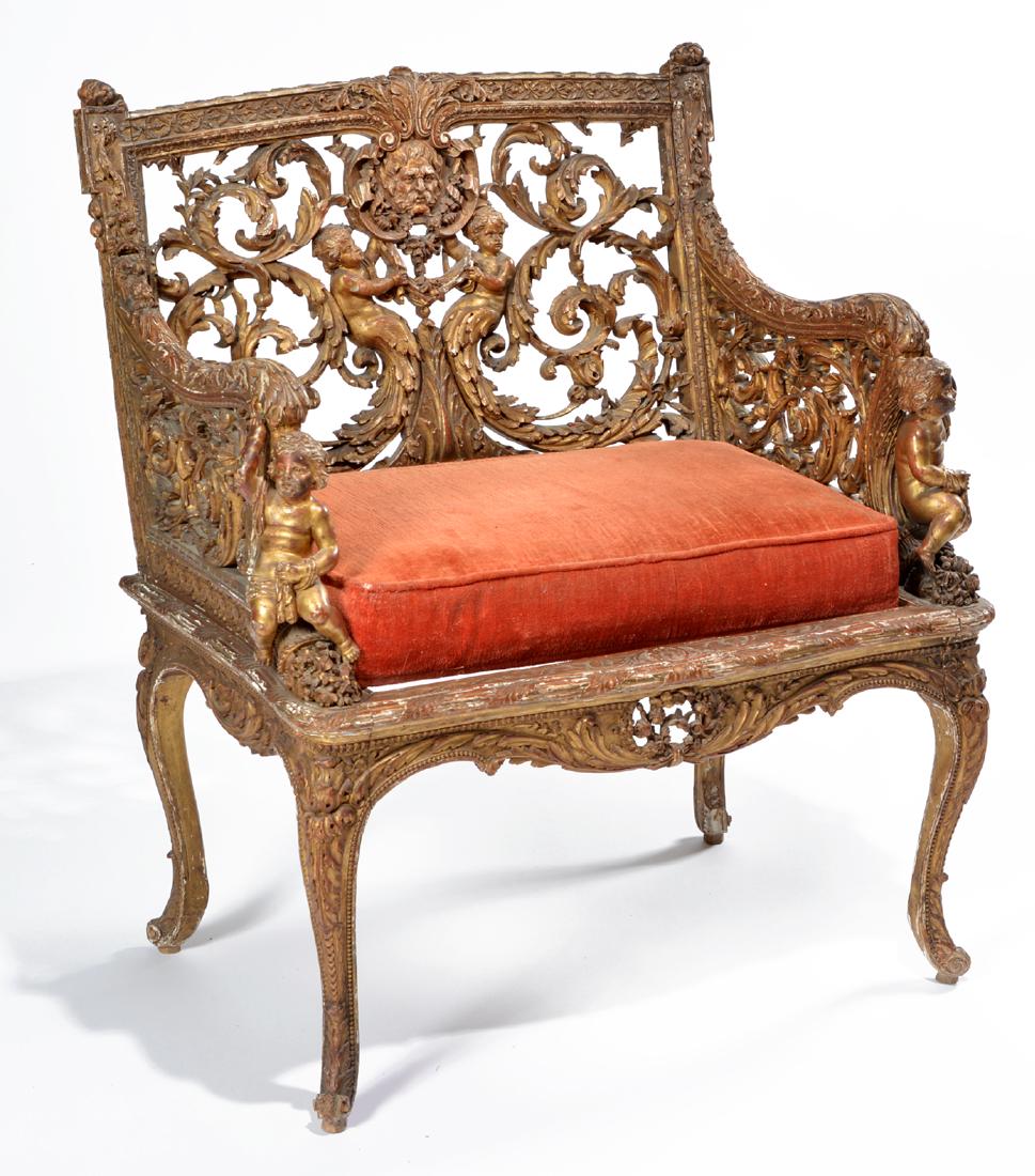 Early Italian giltwood armchair, putti & foliate (1 of 5)