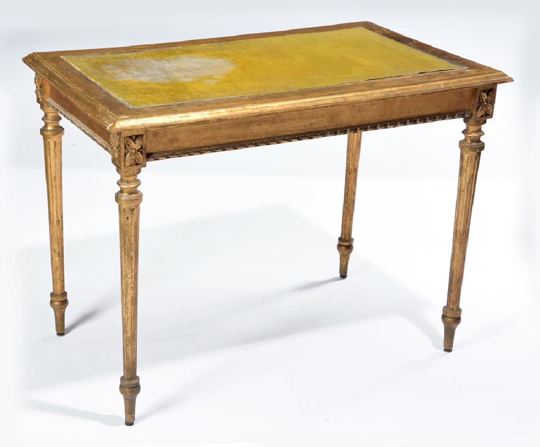 Petite French writing table in original gilt finish, (1 of 2)