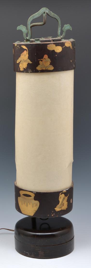 Japanese Column Lamp, gilt decorated metal & wood. 33"t (1 of 5)