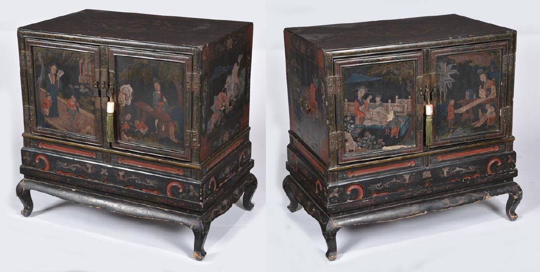 Pair of Lacquered Chinese Cabinets on stands (1 of 6)