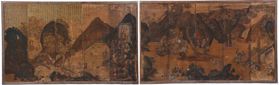 Early Chinese 10 panel mural painting, possibly Ming (1 of 12)