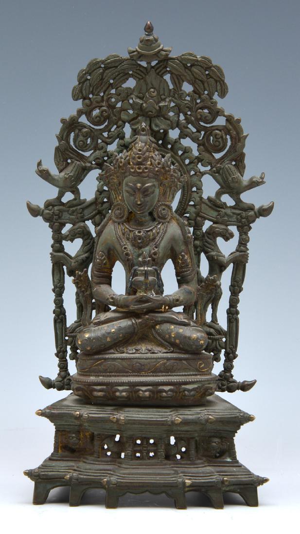 Nepalese bronze seated figure of Amitayus, 9" t.: Nepalese bronze seated figure of Amitayus, 9" t x 4 3/4" w.