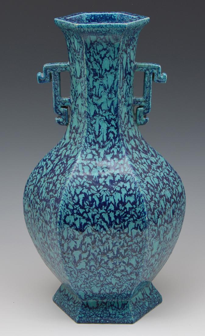 Chinese blue glazed hexagonal baluster vase, 17 1/2" t (1 of 5)