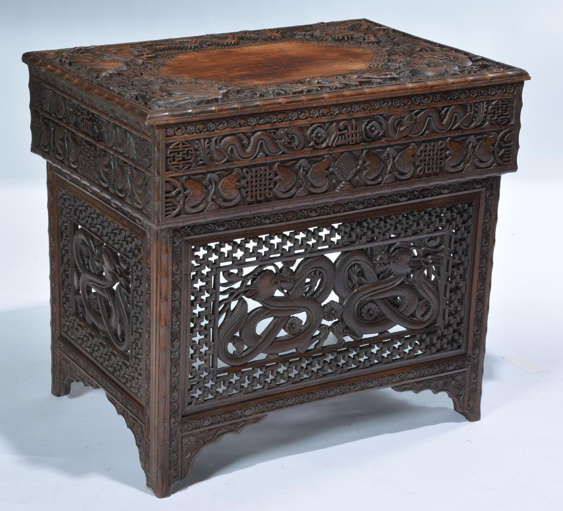 Chinese Hardwood Carved Desk, dragons & calligraphy (1 of 5)