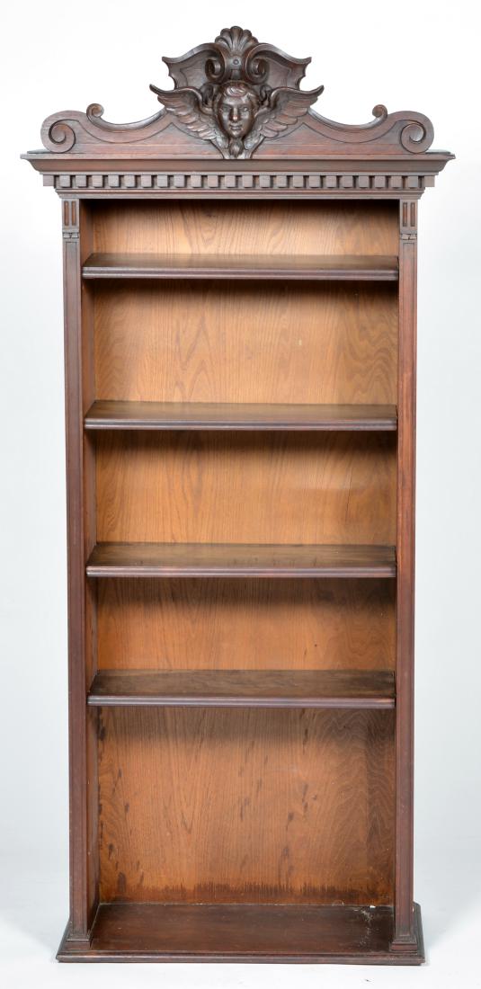 Victorian mahogany Cupid crested open front bookcase (1 of 3)