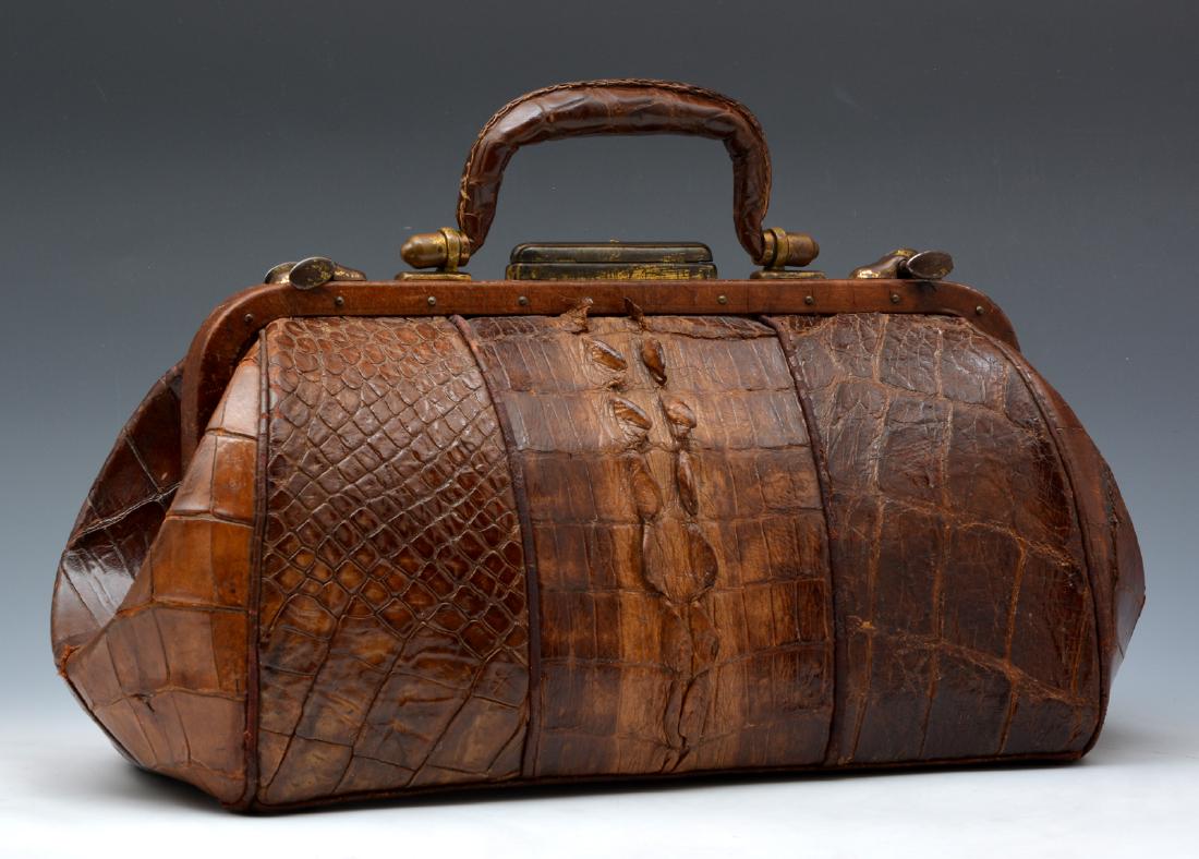 Early 20th c Crocodile Doctor's Bag, 17" wide (1 of 2)
