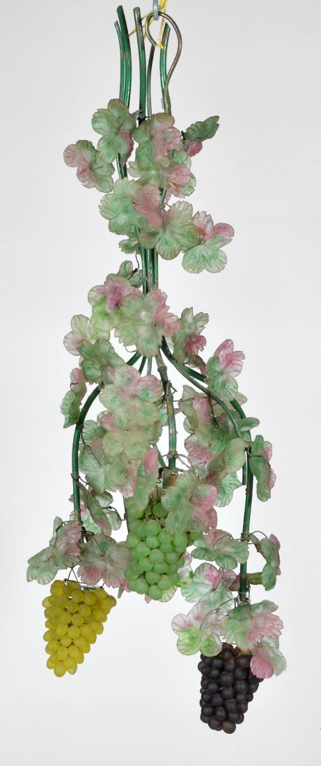 Czechoslovakian art glass grape cluster chandelier: Czechoslovakian art glass grape cluster and vine fruit hanging chandelier from La Barca Mexican restaurant, San Francisco, California. Appx. 42" tall. Good condition.