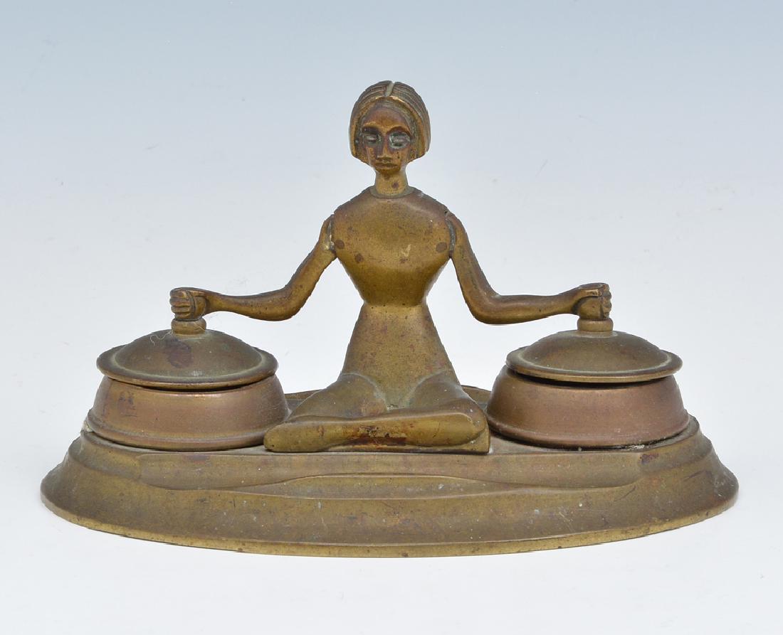 Art Nouveau German bronze double inkwell, NMK (1 of 4)