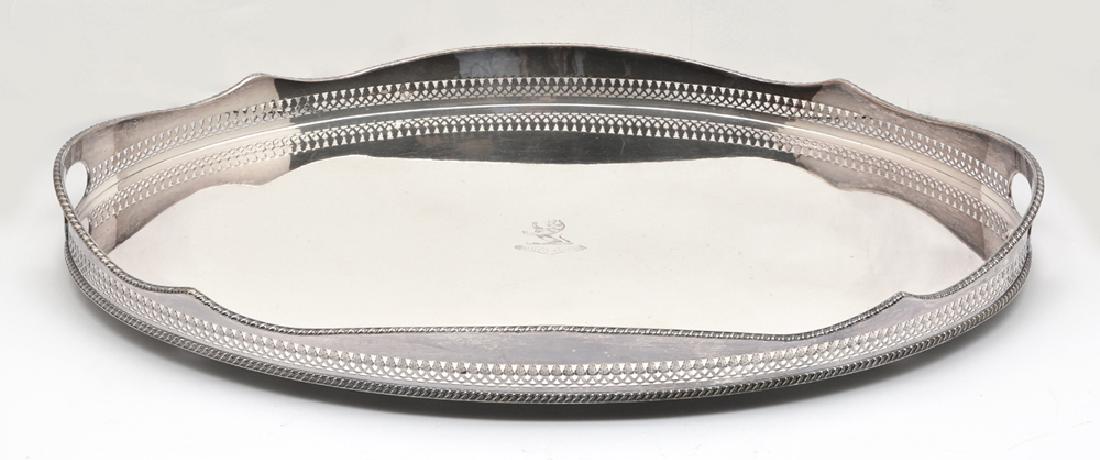 English silver-plated oval serving tray with center (1 of 5)