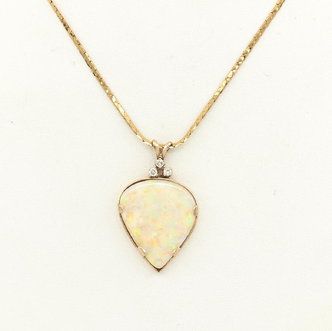 14k Yellow gold opal & diamond pendant on chain (1 of 1)