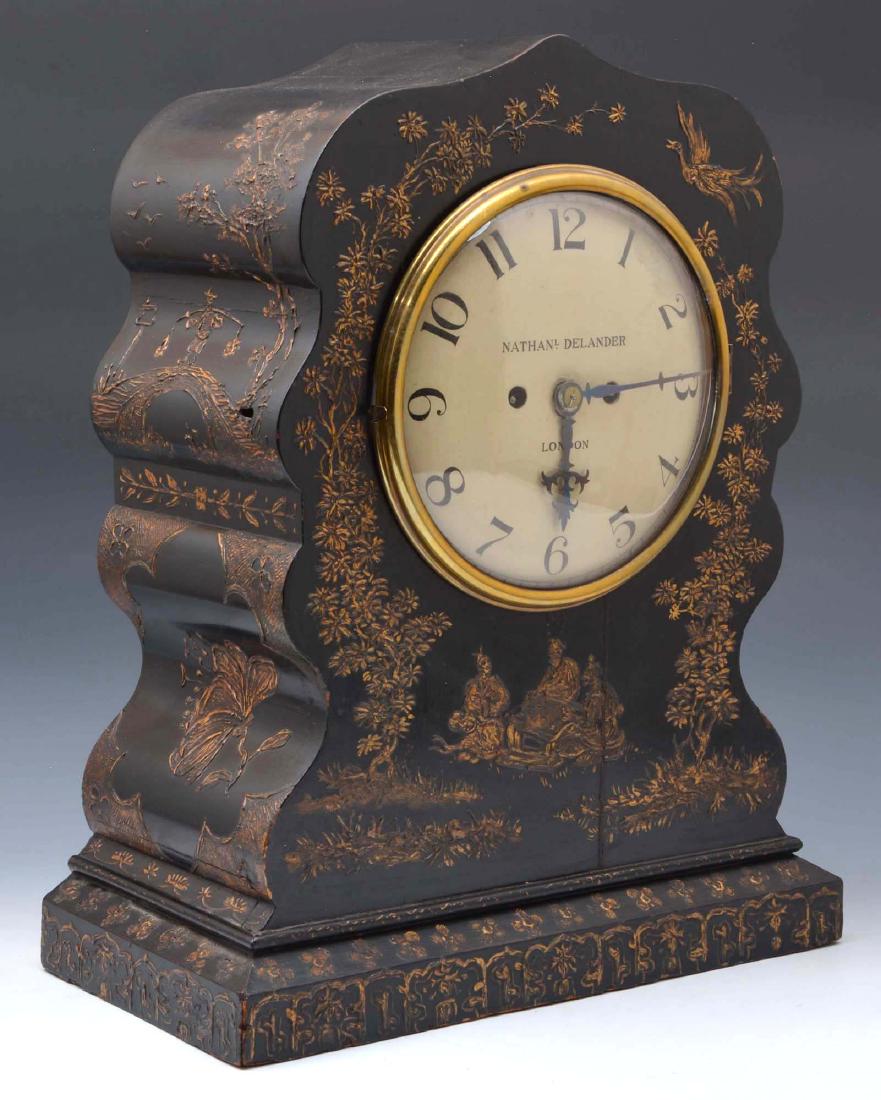 Chinoiserie ebonized mantle clock, "Nathanl Delander" (1 of 7)