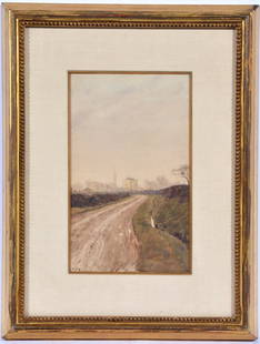 Edward John Gregory, R.A., The Road after Rain, w/c: Edward John Gregory, R.A. (British, 1850-1909), The Road after the Rain, watercolor, Initialed "EJG" lower left. Viewed: 8 3/4" x 5"; Frame: 14" x 10 3/4". Retains John H. Garzoli Gallery, San Francis