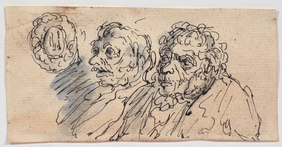 Honore Daumier, Attributed, "Two Spectators", pen/ink (1 of 3)